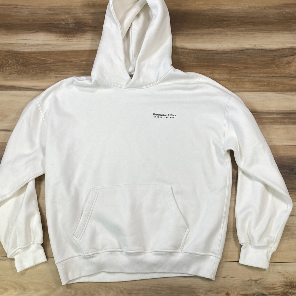 Abercrombie & Fitch Hoodie Mens M Streetwear Cotton Blend Relaxed White London